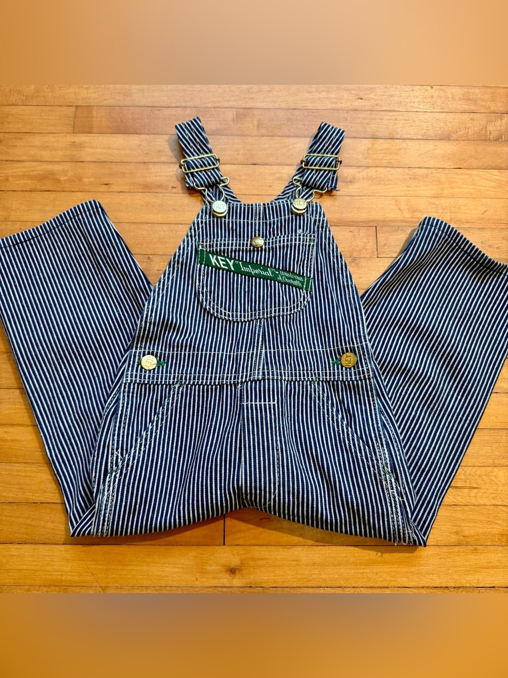 Key Overalls Kids Size 3 Blue White Hickory Stripe Denim Bib Carpenter Vintage